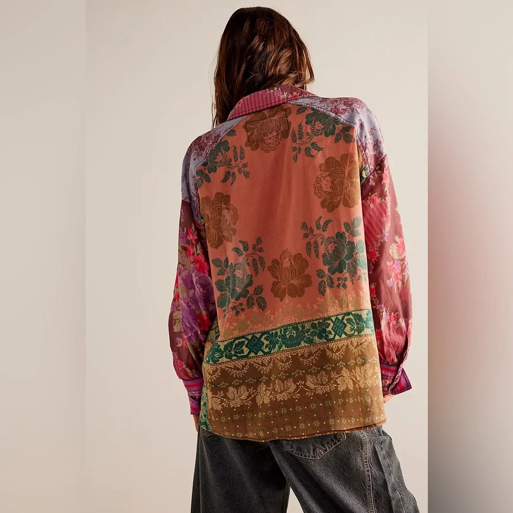 FREE PEOPLE Button Down FLOWER PATCH Top NWT XS - Picture 3 of 3
